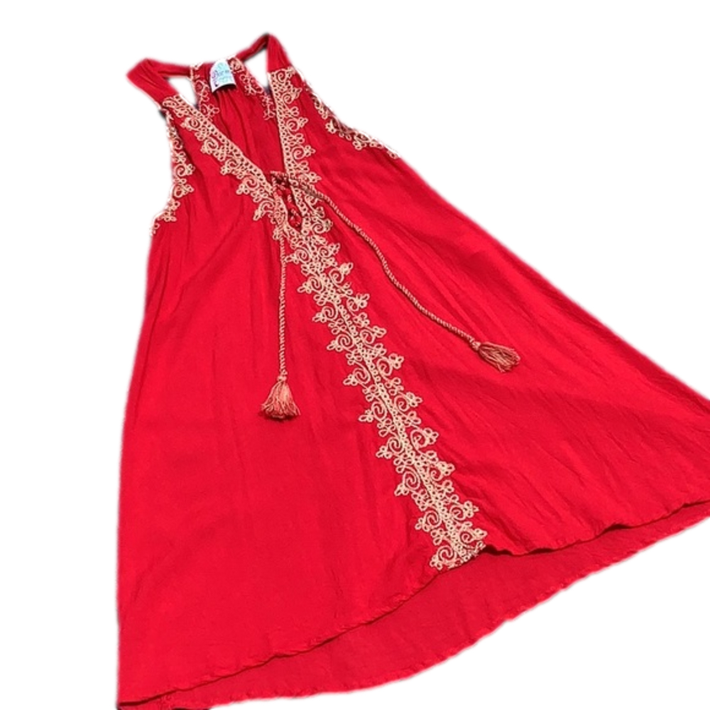Dar mode Red & Gold Sleeveless Dress  Sz S